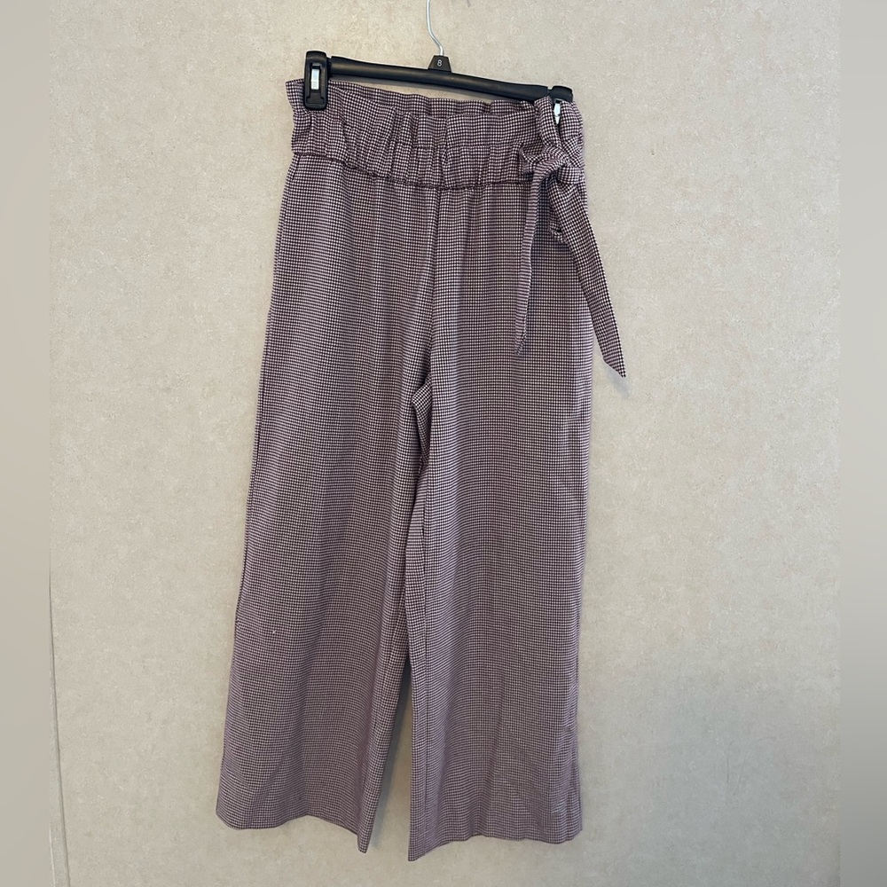Zara Paperbag Plaid Culotte Pants Elastic Waist Adjustable Tie size S RED